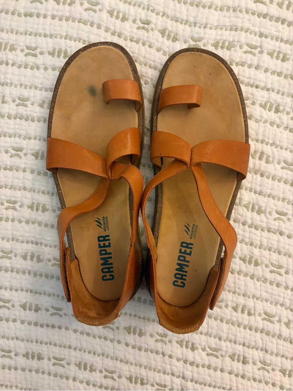 Camper Tan Leather Toe Loop Velcro Sandals Size 10 (41)